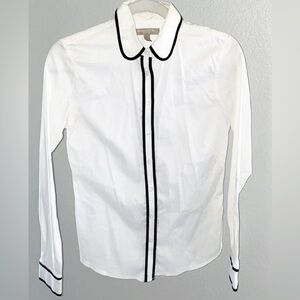 Banana Republic White Tuxedo Shirt with Black Piping Size 8
